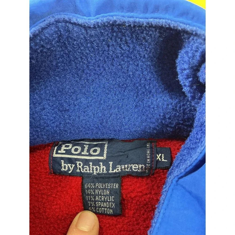Polo Ralph Lauren Hoodie Mens XL Red USA Flag Fleece 1/4 Zip Hooded Pullover 90s